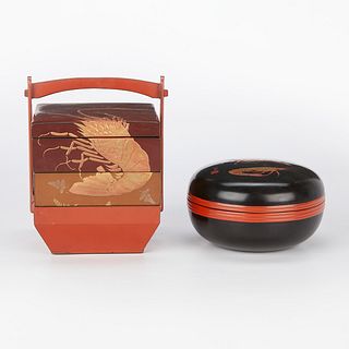 2 Japanese Lacquerware Boxes w/ Crustaceans