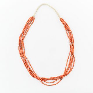 Five Strand Coral Heishi Necklace