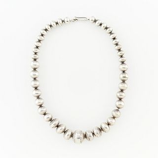 Silver Hollow Bead Choker Necklace