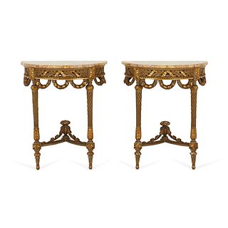 Pr French Louis XVI Style Demilune Hall Tables