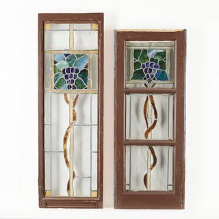 2 Antique Stained Glass Windows w/ Grapes