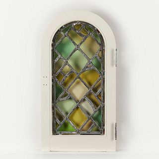 Antique Geometric Stained Glass Arched Window