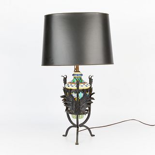 Italian Ceramic Vase Lamp w/ Iron Stand