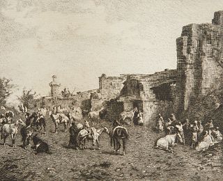 Courty "A Camp" Etching After Fromentin