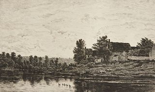 Gaujean "Banks of the Oise" Etching Daubigny 1883