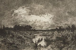 Kratke "Evening" Etching After Th. Rousseau