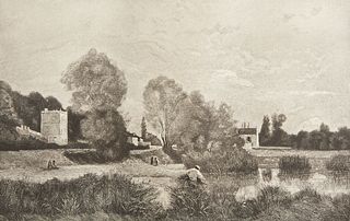 Giroux "Pond at Ville-d'Avray" Etching After Corot