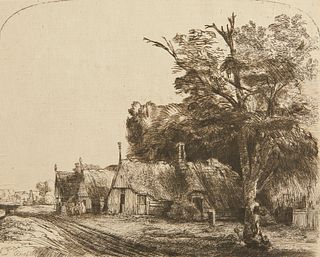 Aft. Rembrandt "Landscape with 3 Cottages" Etching