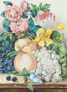 Currier & Ives "Fruit & Flowers" Print 1870