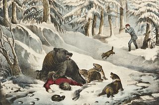 Currier & Ives "Bear Hunting" Print