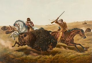 Currier & Ives "The Buffalo Hunt" Print 1862
