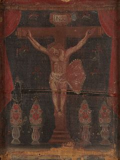 18th c. Spanish Colonial Crucifixion Painting