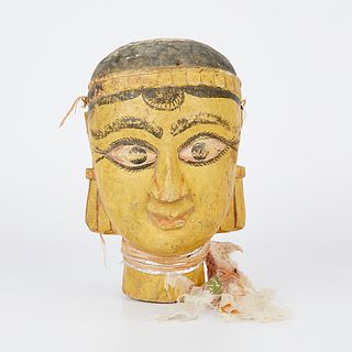 19th c. Wooden Indian Temple Puppet Head