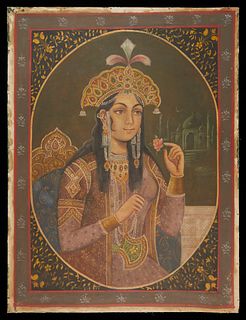 Mughal Silk Portrait Painting Mumtaz Mahal