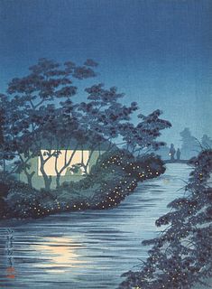 Kobayashi Kiyochika "Fireflies at Night" Woodblock