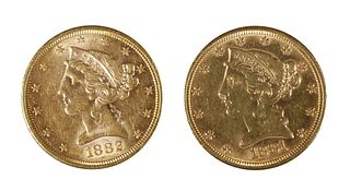 1882S 1881 GOLD $5 HALF EAGLE LIBERTY HEAD