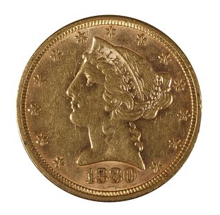 1880 GOLD $5 HALF EAGLE LIBERTY HEAD