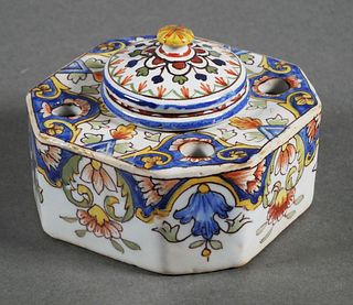 FRENCH FAIENCE INKWELL PEN STAND