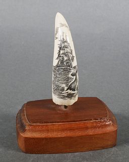 SCRIMSHAW WHALE TOOTH, SIGNED