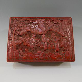 ANTIQUE CHINESE CARVED CINNABAR LACQUER BOX - 19TH CENTURY
