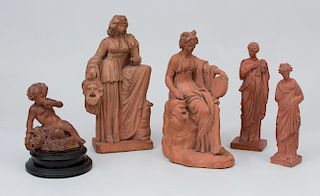 Five Terracotta Figures of Four Maidens and One Cherub, J.M. Bashfield Mill Wall, Paddington, London