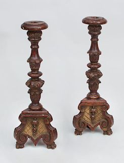 Pair of Italian Baroque Style Carved Candlesticks