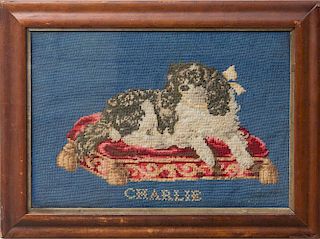 19th Century School, Woolwork Picture of a King Charles Spaniel