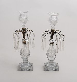 Pair of Regency Molded and Cut-Glass Candlesticks