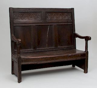 William and Mary Carved Oak Hall Bench