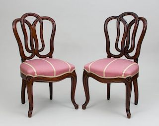 Pair of Louis XV Style Carved Mahogany Side Chairs