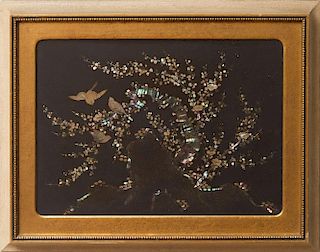 20th Century School, Mother-of-Pearl Inlaid Picture of Birds on a Flowering Tree