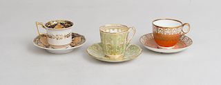 Three English Porcelain Teacups and Saucers