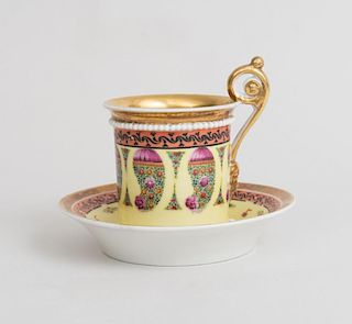 Paris Porcelain Teacup and Saucer with Yellow Ground