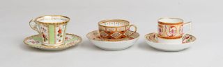 Three English Porcelain Teacups and Saucers