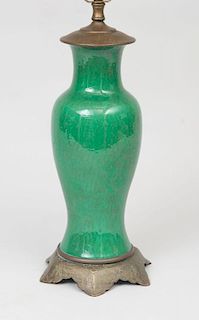 Green-Glazed Ceramic Vase, Mounted as a Lamp