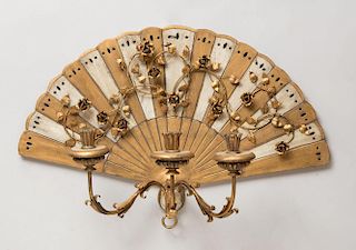 Painted Parcel-Gilt Fan with Three-Light Candelabra Arm