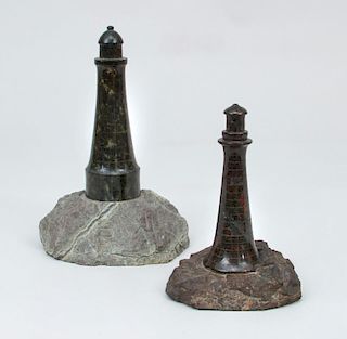 Two Marble Lighthouses on Stone Bases