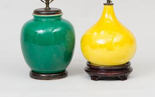 Two Glazed Stoneware Vases, Mounted as Lamps