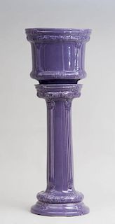 English Purple-Glazed Pottery Jardinière on Pedestal