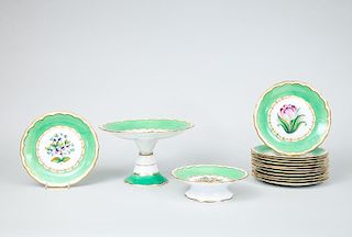 Set of Thirteen English Botanical Cake Plates and Two Matching Stands