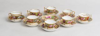 Eight Assembled English Painted Porcelain Teacups and Saucers