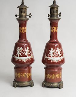 Pair of Porcelain Oil Lamps