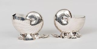 Two Similar English Silver-Plated Spoon Warmers, in the Form of Nautilus Shells