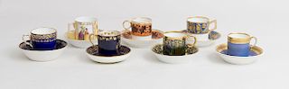 Seven Sèvres, English, and Vienna Porcelain Teacups and Saucers