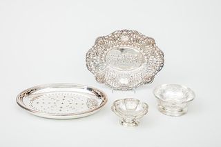 Continental Silver Tray, an American Compote Holder, a Silver-Plated Hexafoil Dish, and a Silver-Plated Oval Dish and Liner