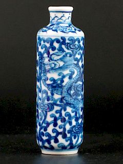 Chinese Blue and White Porcelain Snuff Bottle. Marked. Guangxu Period.