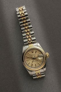 Lady's 18K Yellow Gold and Stainless Steel Automatic Wristwatch, Rolex, Oyster Perpetual, Date Just, Swiss.