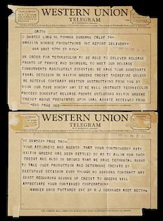 MARILYN MONROE STATEMENT AND WARNER BROTHERS TELEGRAM