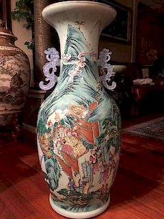RARE Antique Chinese Famille Rose Palace Vase 34"H, Tongzhi - Daoguang period