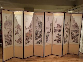 A FINE Excellent Korean screens with water color paitings and Chinese Calligraphy on the back, Yi DaoRen signed